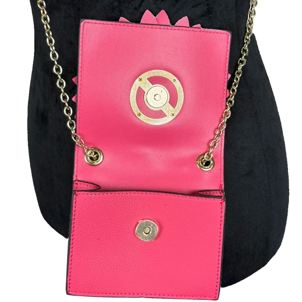Pink Micro Purse Large Flower Embellishment Gold Accents, “E”  And Chain 5x4” - Picture 3 of 12